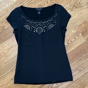 White House Black Market Elegant Black Top with Floral Cutouts